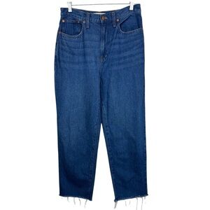 Madewell Baggy Straight Jeans Women's 28 Dark Blue Raw Hem Frayed Cotton Hemp